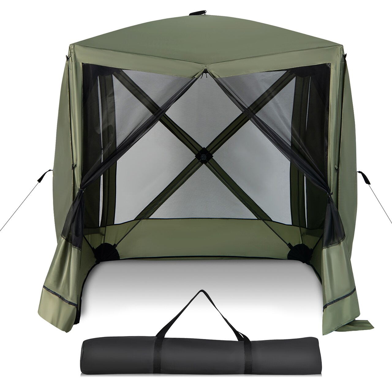 Costway 6.7 FT x 6.7 FT 4-Panel Pop up Camping Gazebo Quick-Set with 2 Sunshade Cloths Coffee/Green